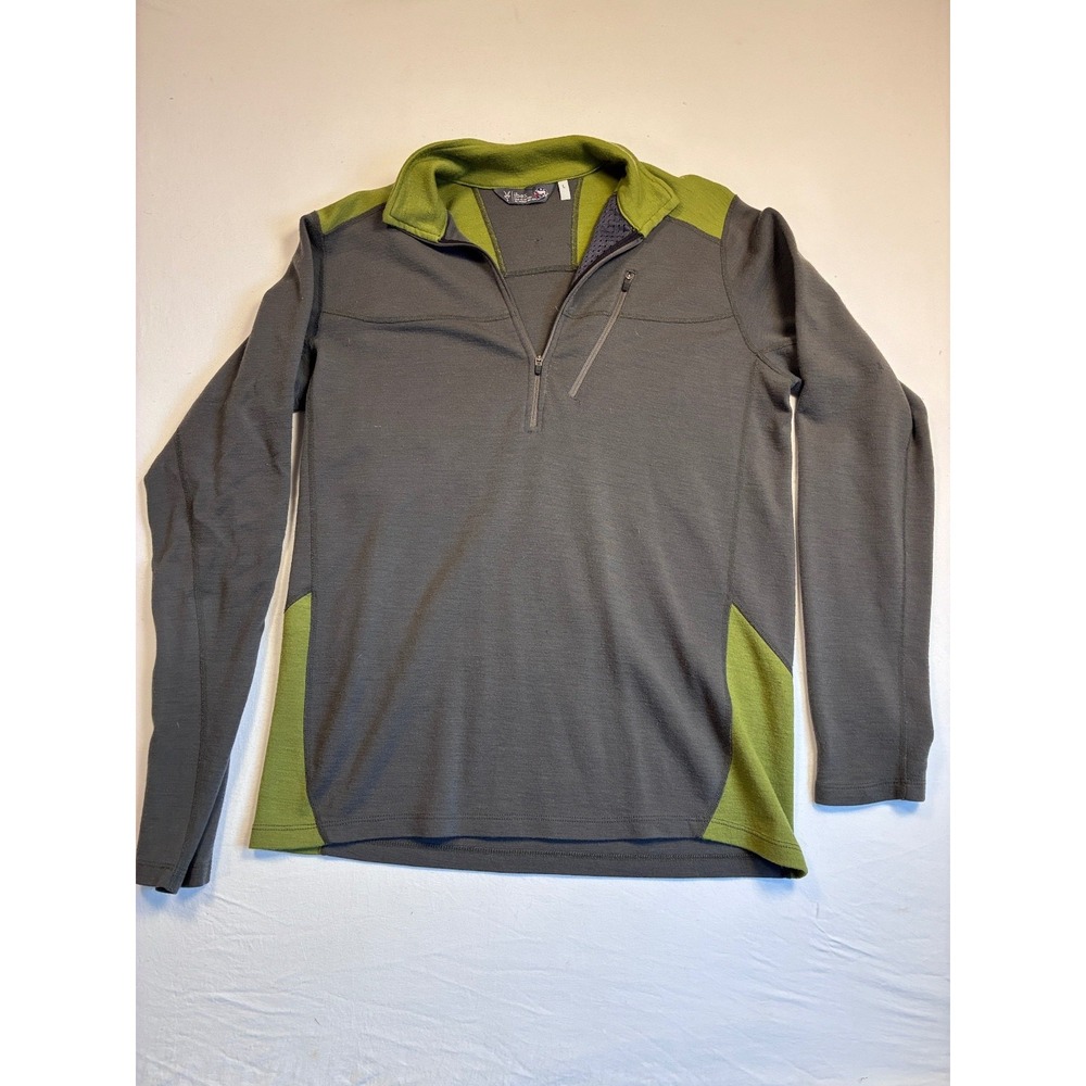Ibex Men's Merino Wool 1/2 Zip Pullover Sweater Gray Olive Large made in USA